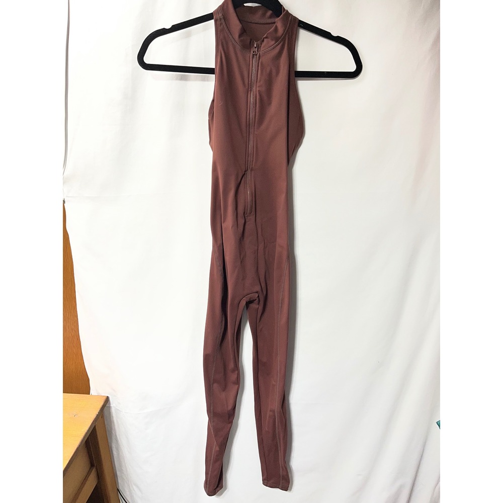 Pechee Bum Womens Brown Half Zip Mock Neck Open Back Scrunch Jumpsuit Bodysuit S